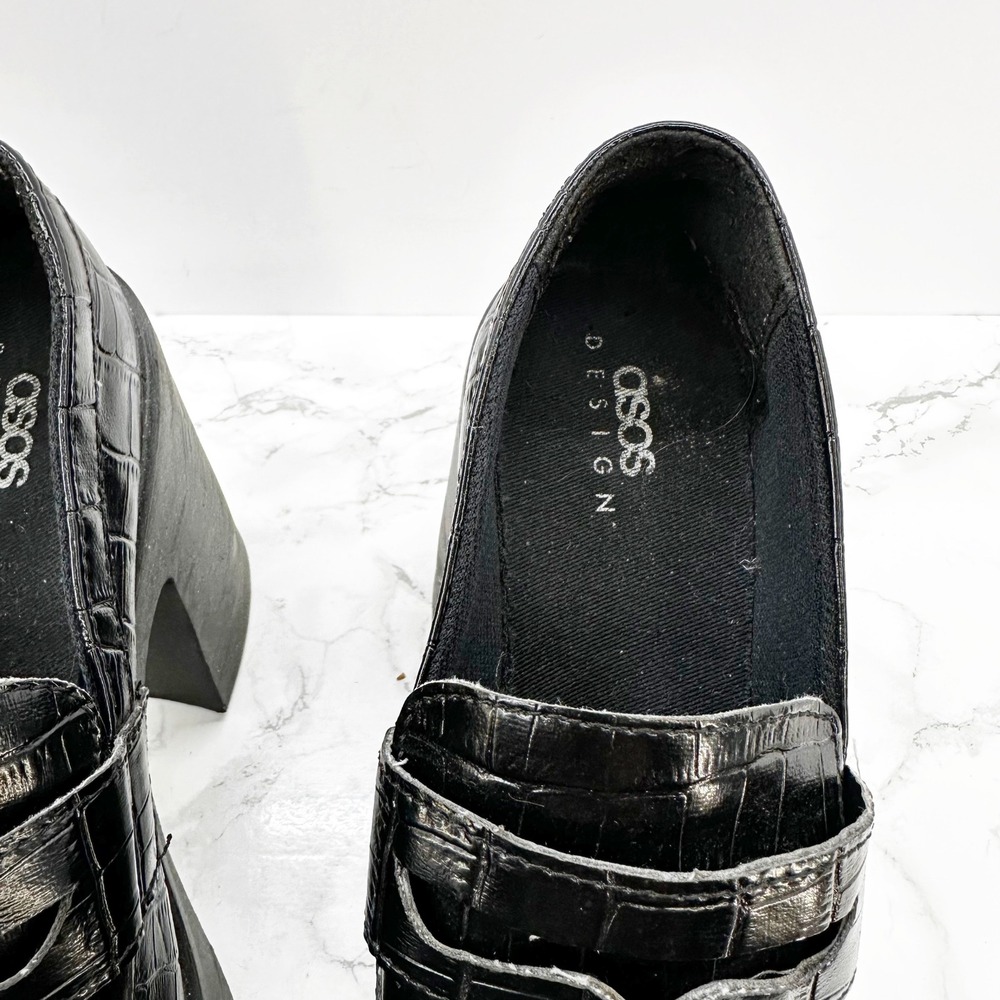 ASOS Design Signature Platform Heeled Loafer Black Croc‎ Size 8 - Picture 4 of 8